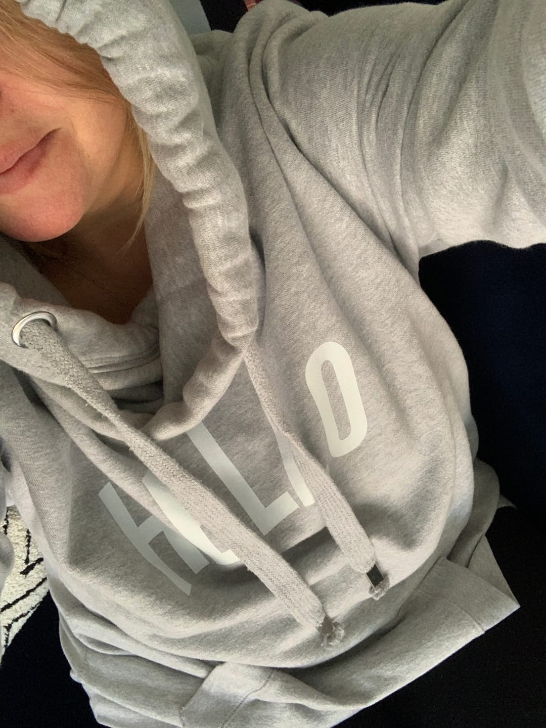 Customer photo review of Grey Hello Cowl Neck Hoodie