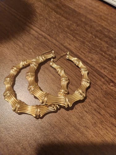 Customer photo review of Bamboo Hoop Earrings
