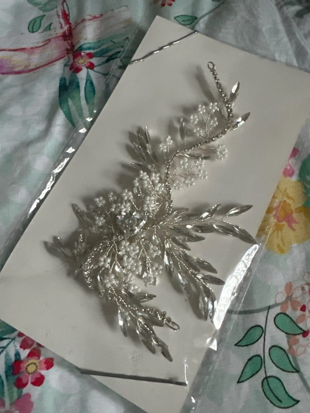 Customer photo review of Rhinestone Bridal Headband Crystal Floral Detail — Silver | KIMLUD