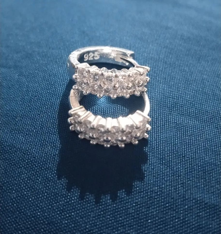 Customer photo review of Sterling Silver Stud Earrings Double Row Zircon Round — Silver | KIMLUD