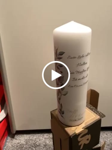 Kundenbewertung mit Video zu Große Kerze "Eukalyptusranke" - Hochzeitskerze mit Namen, Datum und Wunschtext