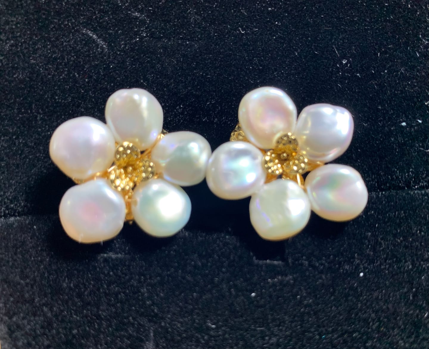 Customer photo review of FLOWER - White Keshi Pearl Stud Earrings