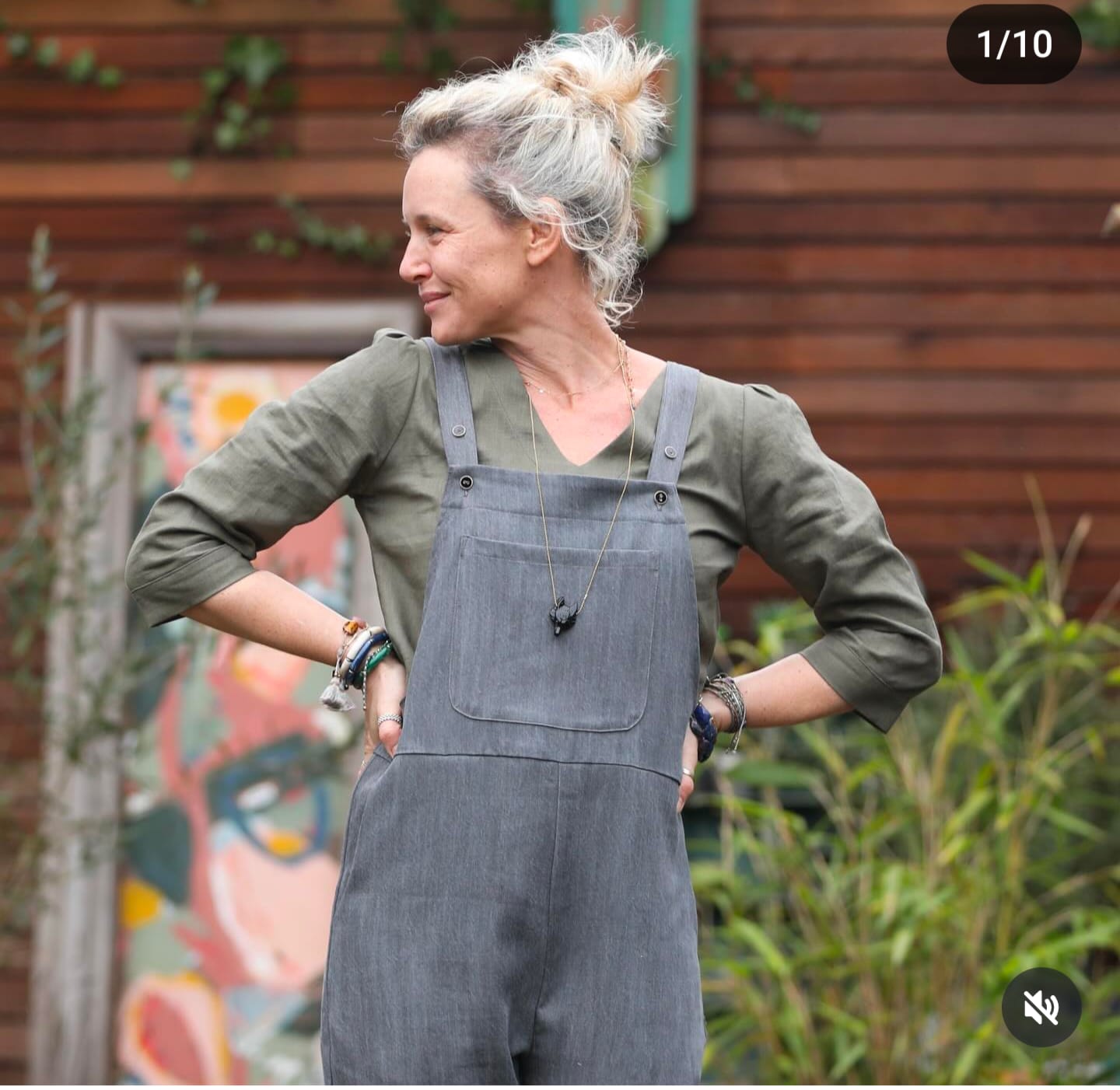 Customer photo review of Salopette Mariette en jean gris