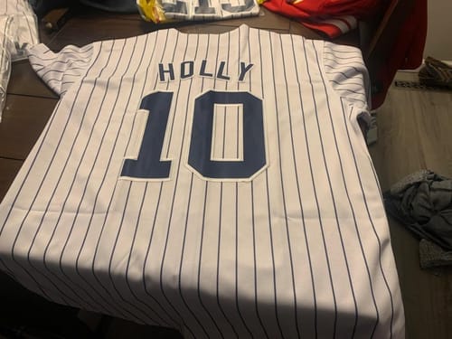 Customer photo review of Custom Pink White Stripe Fashion Design Full Button Authentic Baseball Jersey