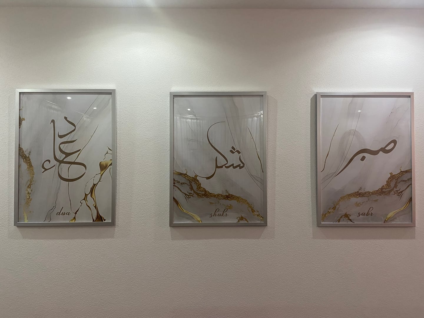 Customer photo review of Shukr, Dua, Sabr - Grey Golden Marble (Poster Set)