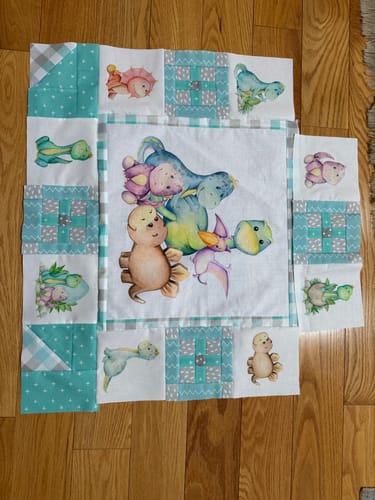 Customer photo review of Watercolor Cartoon Dino Family Portrait Fabric Panel