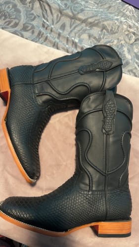 Customer photo review of Matte Black Python Leather Boots - Square Toe