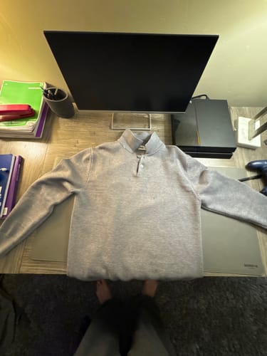 Customer photo review of RT No. 6206 KNITTED COLLAR QUARTER BUTTON-UP SWEATER