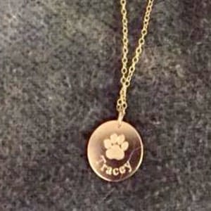 Customer photo review of Personalized Pet Paw Print Charm Necklace