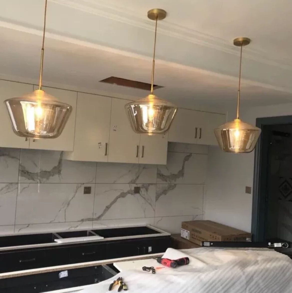 Customer photo review of Modern Minimalist Amber Glass Pendant Light