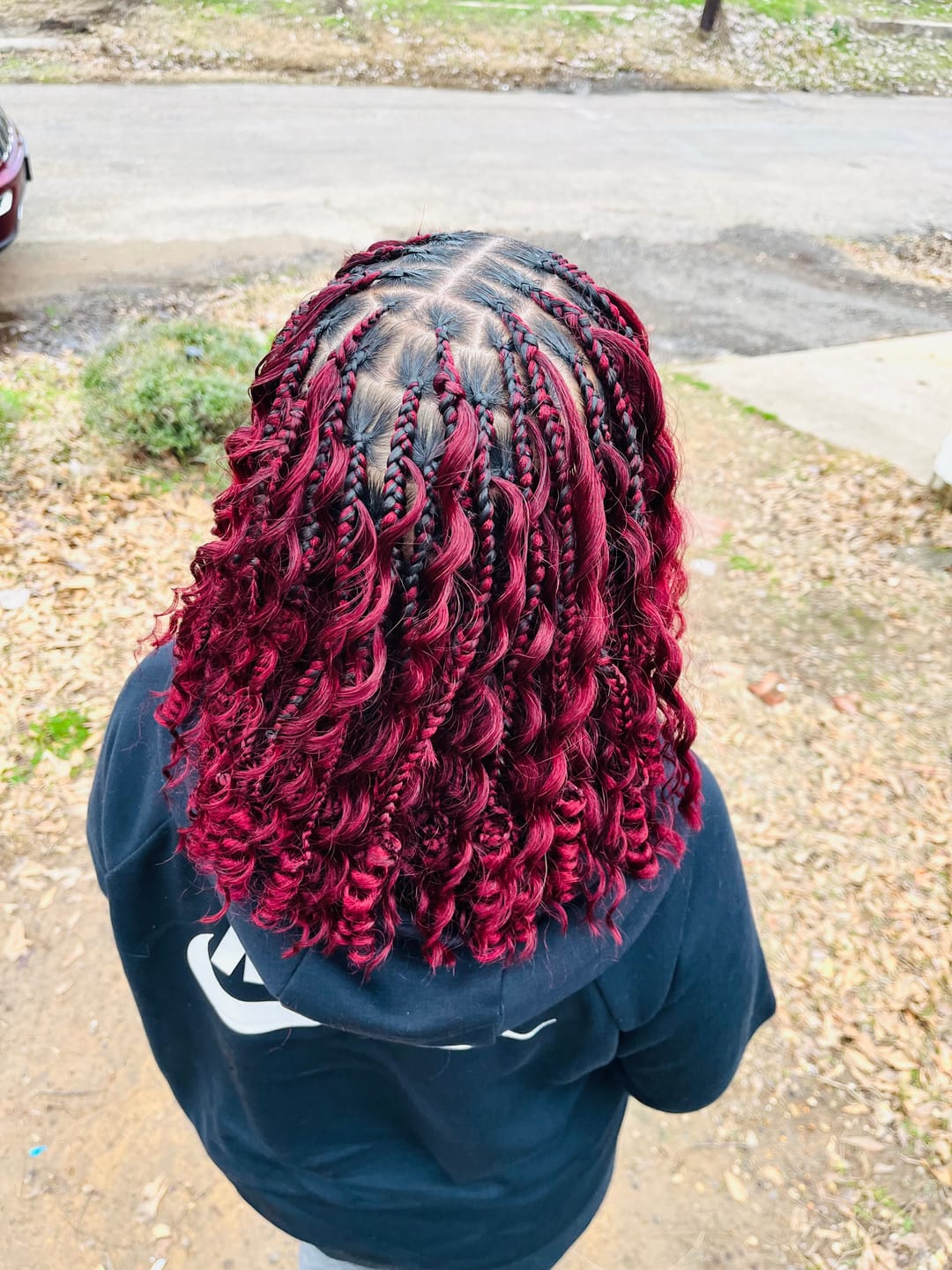 Customer photo review of Burgundy Deep Wave Bulk Hair Extensions for Braiding