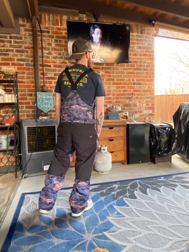 Customer photo review of Men's Grey & Red Wave Relaxed-Fit Snow Bibs with Knee Reinforcements