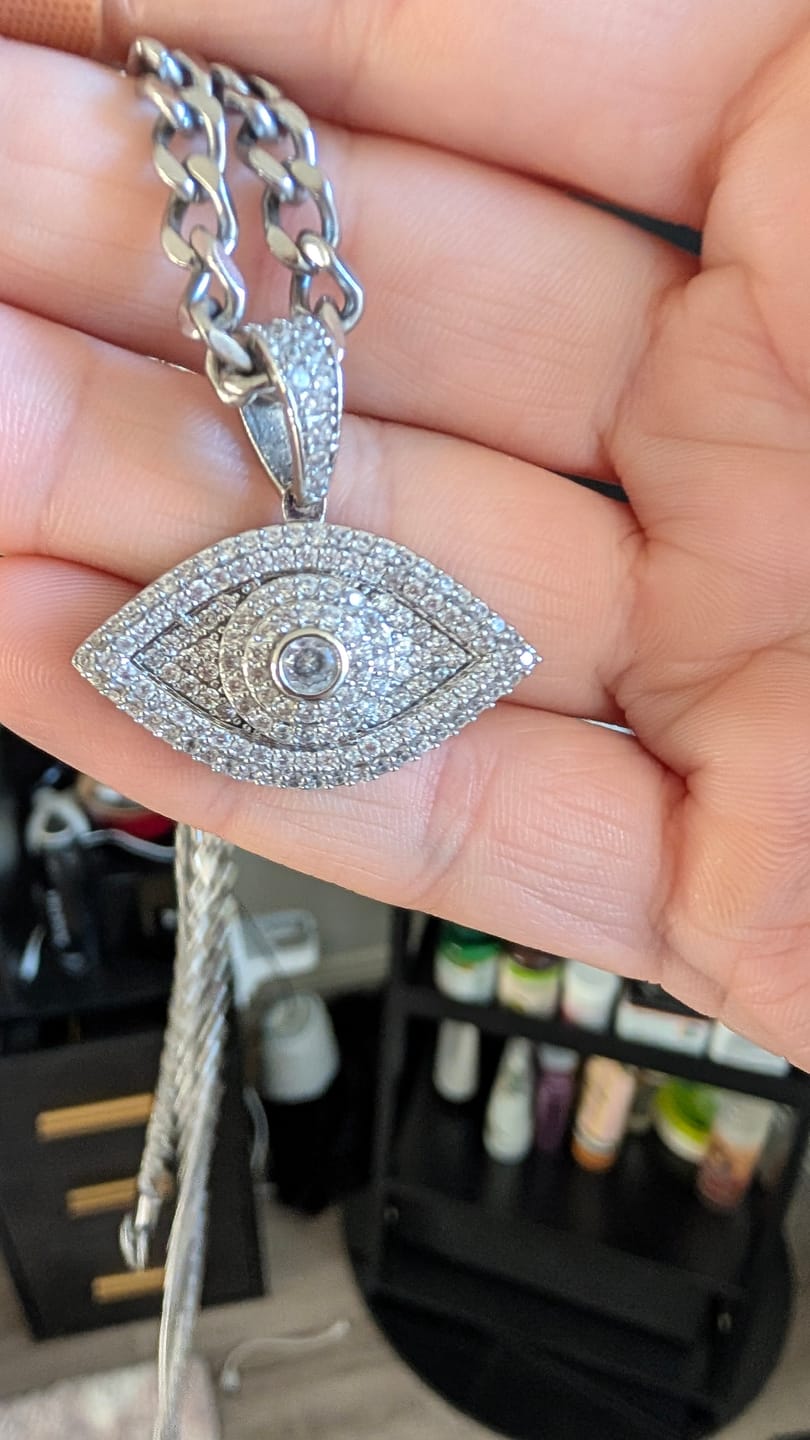 Customer photo review of Iced Eye Pendant - White Gold