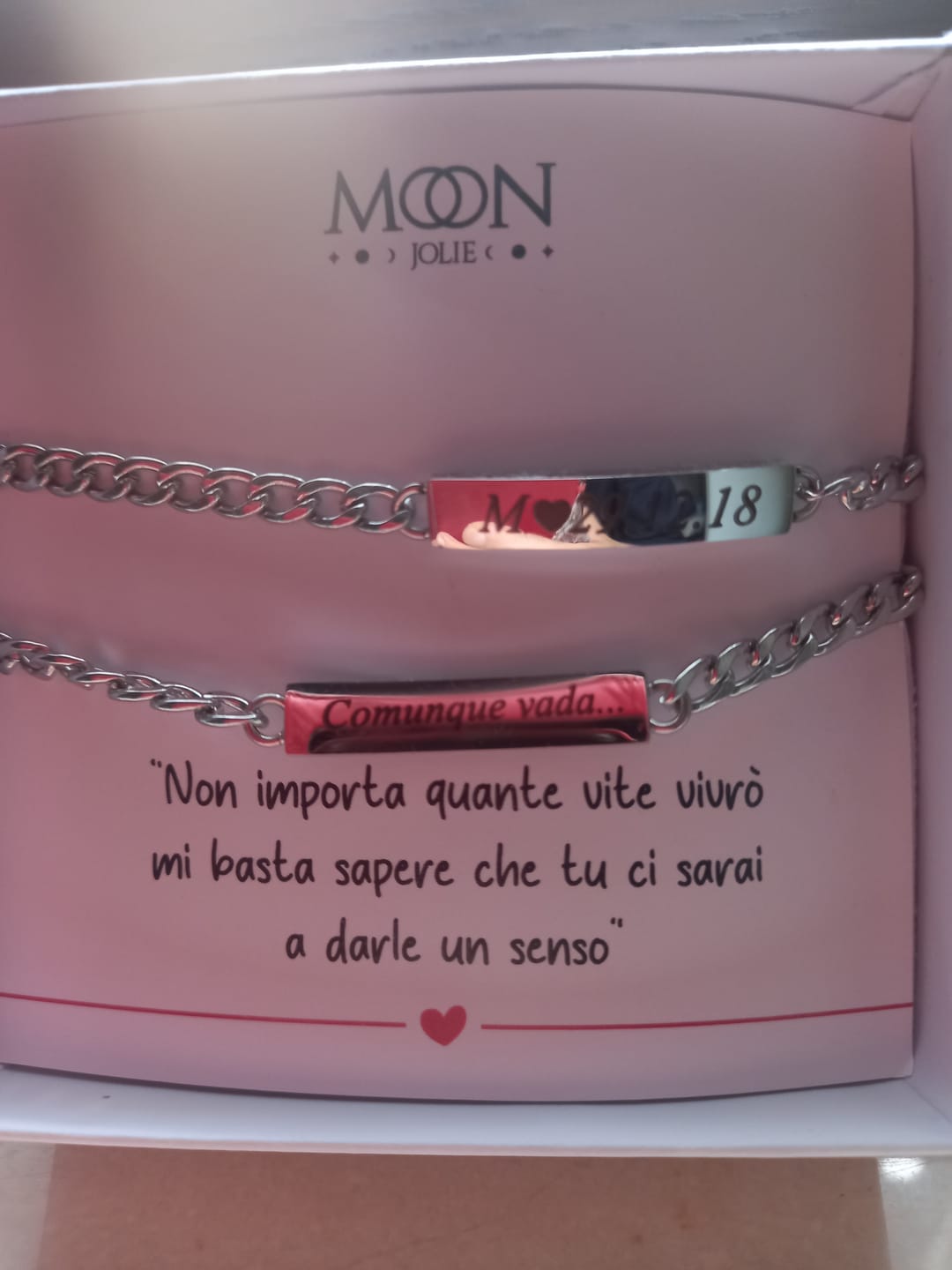 Customer photo review of Coppia di Bracciali Amore Eterno Personalizzati con incisione