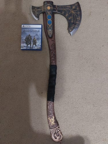 Customer photo review of Hand-forged Leviathan axe with leather wrap "Ragnarok Kratos axe"