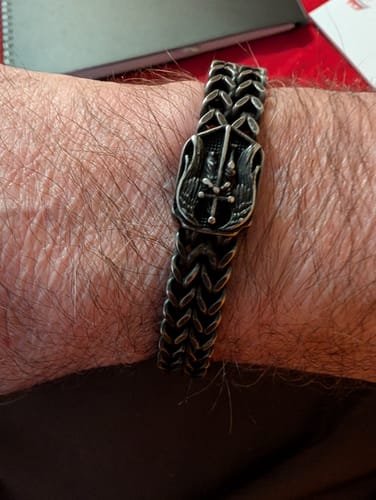 Customer photo review of St. Michael Defend Us Bracelet - Helps Pair Veterans With A Service Dog Or Shelter Dog