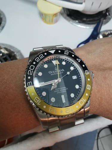 Customer photo review of Oceaneva Men's GMT Deep Marine Explorer 1250M Pro Diver Watch Yellow and Black Diver Watch