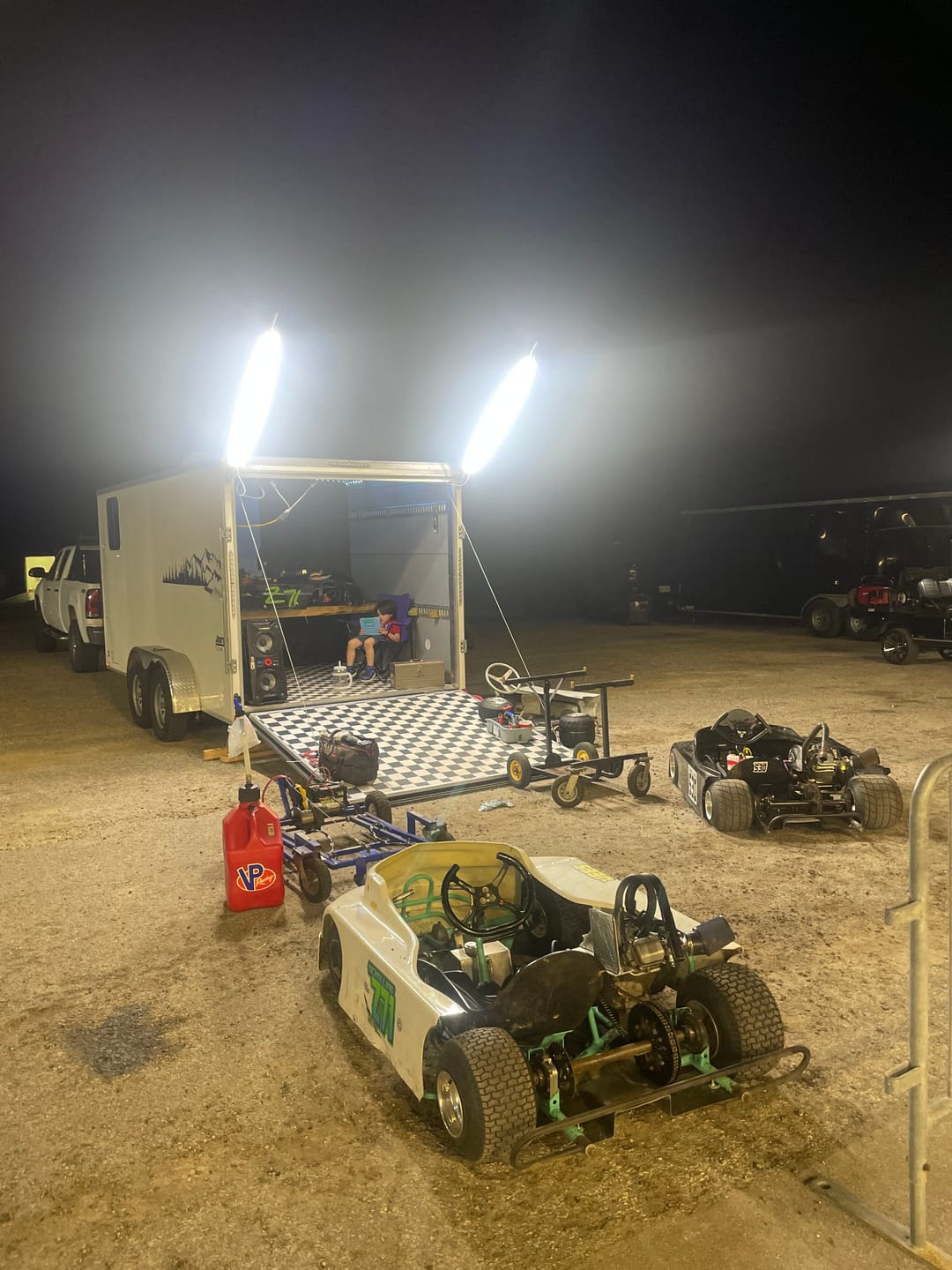 Customer photo review of Racing Trailer Pit Light – Dual 5 Foot Pole 20,000 Lumens