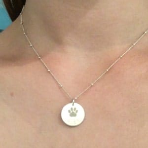 Customer photo review of Personalized Pet Paw Print Charm Necklace