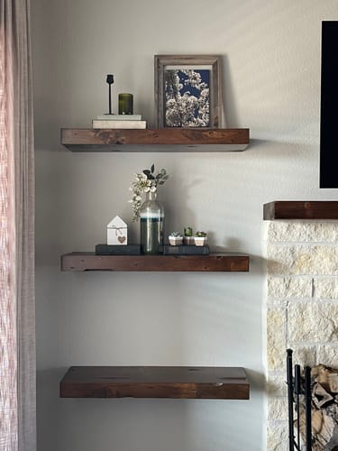 Customer photo review of Distressed 3" Thick Floating Shelves