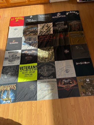 T-shirt quilt with military, motorcycles themes by David from CA