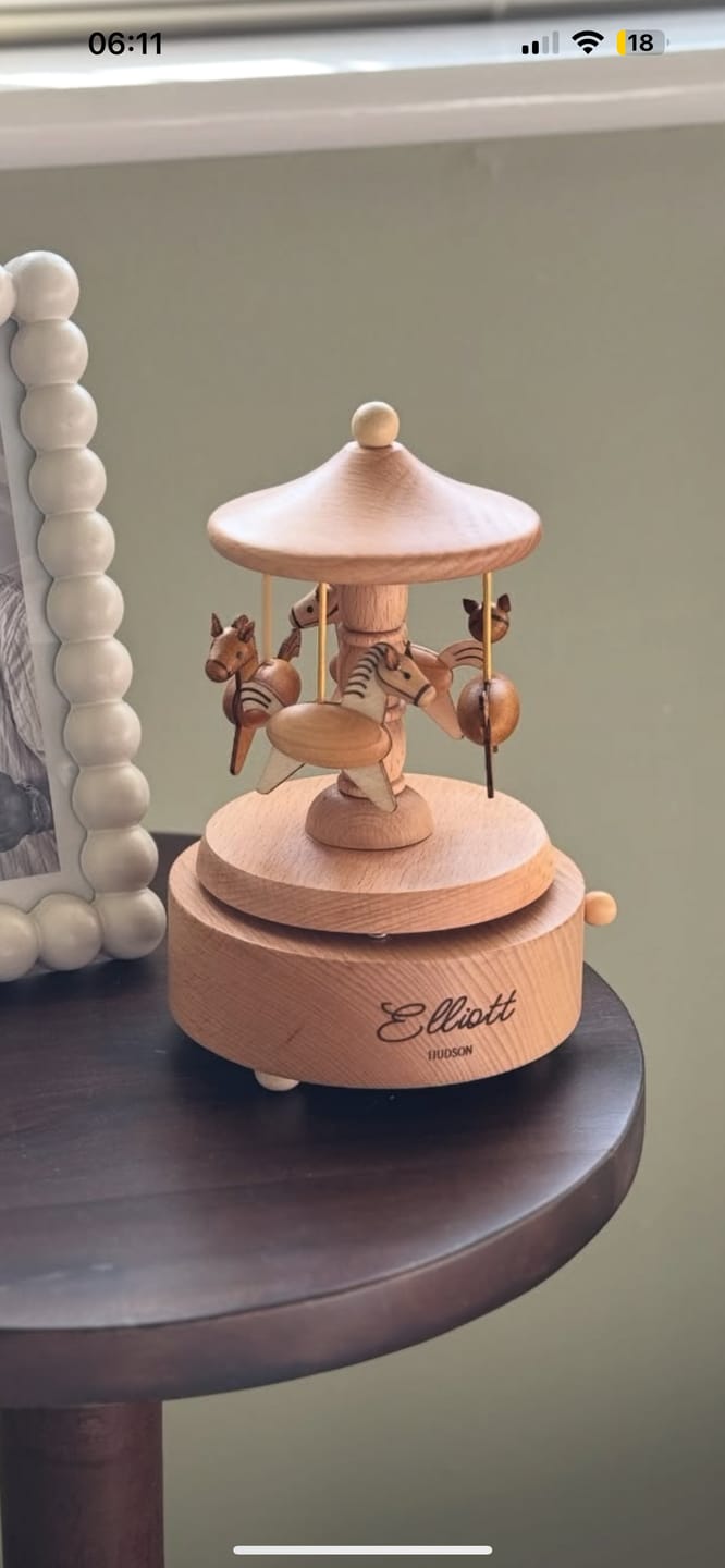 Customer photo review of Heirloom Wooden Musical Carousel - Horses