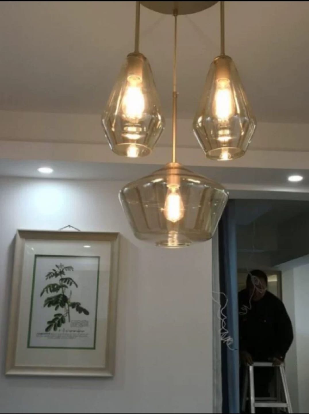 Customer photo review of Modern Minimalist Amber Glass Pendant Light