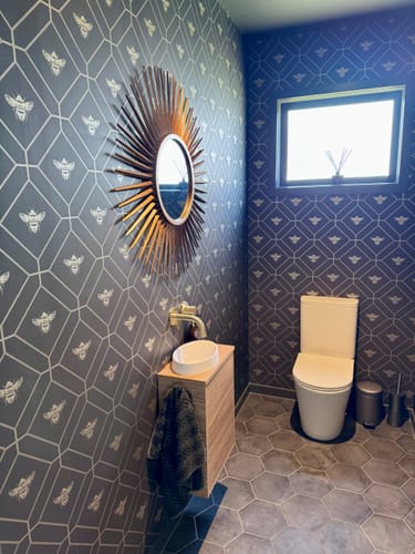 Customer photo review of Honeycomb Bee - Geometric Metallic Wallpaper - Black - Charcoal