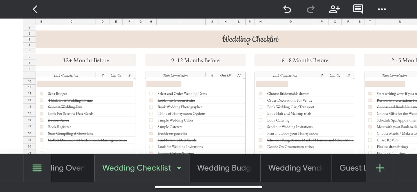 Customer photo review of Wedding Planner Spreadsheet