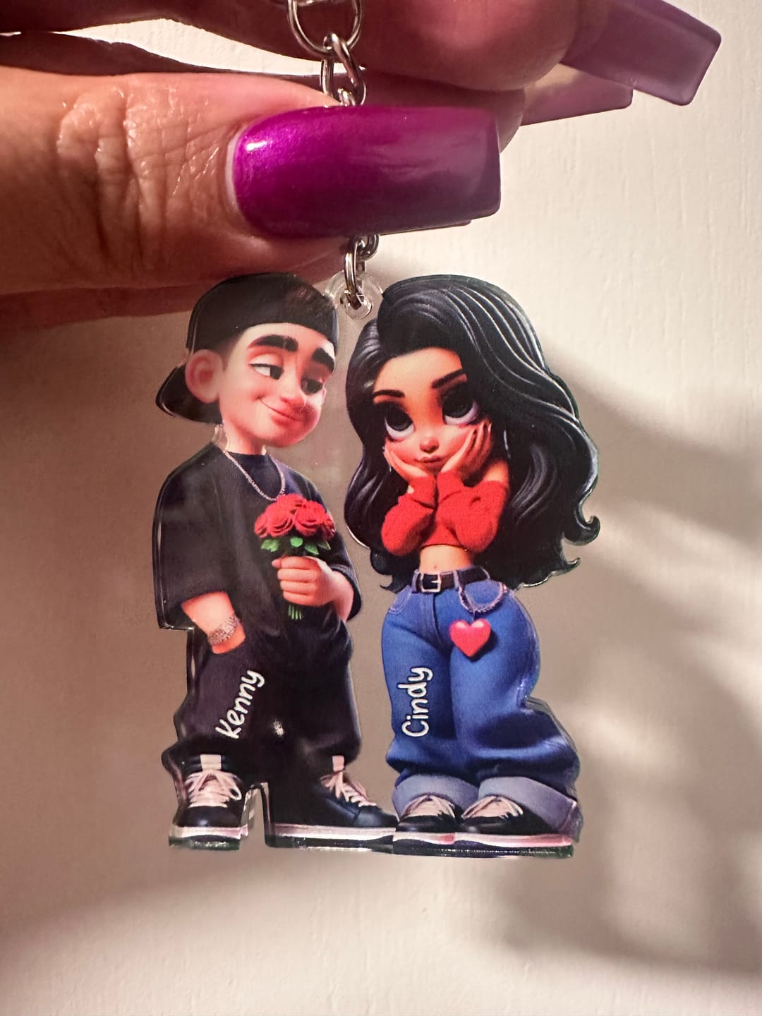 Customer photo review of 3D Effect Y2K Couple Personalized Acrylic Keychain, Valentine's Day Gift For Couple, for him, for her