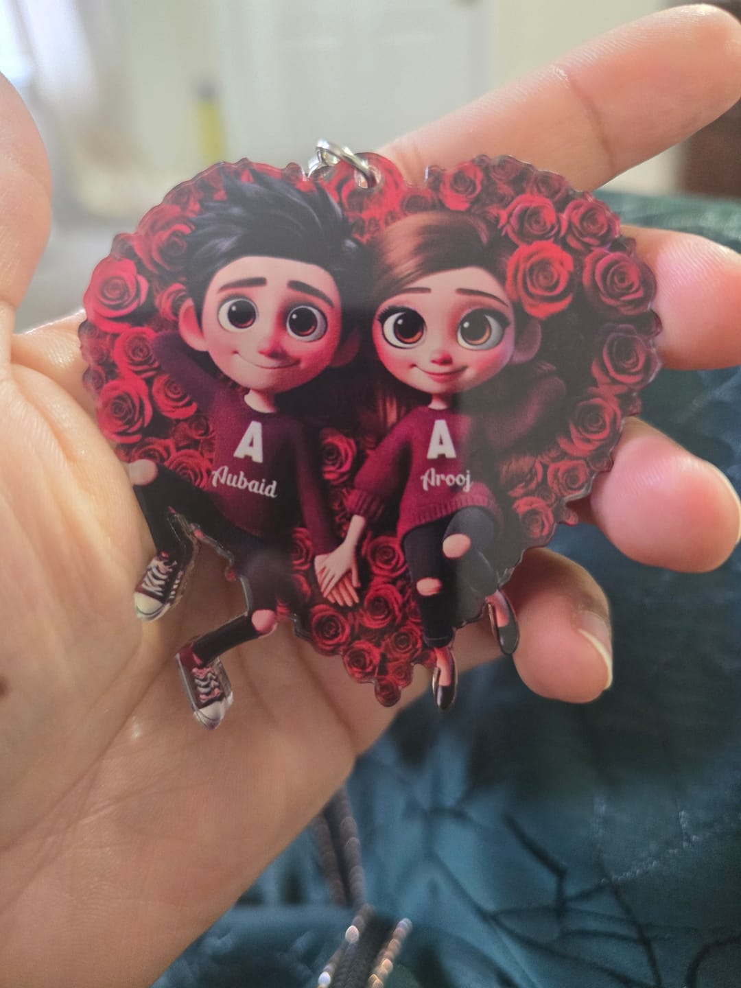 Customer photo review of Rose Heart Couple Personalized Acrylic Keychain, Valentine's Day Gift for her, Gift for him