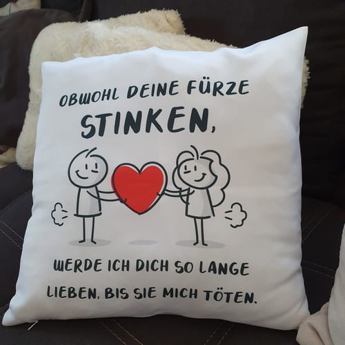 Kundenbewertung mit Foto zu Bedrucktes Kissen mit Motiv Deine Fürze stinken