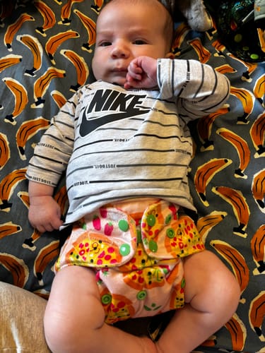 Customer photo review of Patterned Lounger Pocket Cloth Diaper — Minky Fleece with Athletic Wicking Jersey