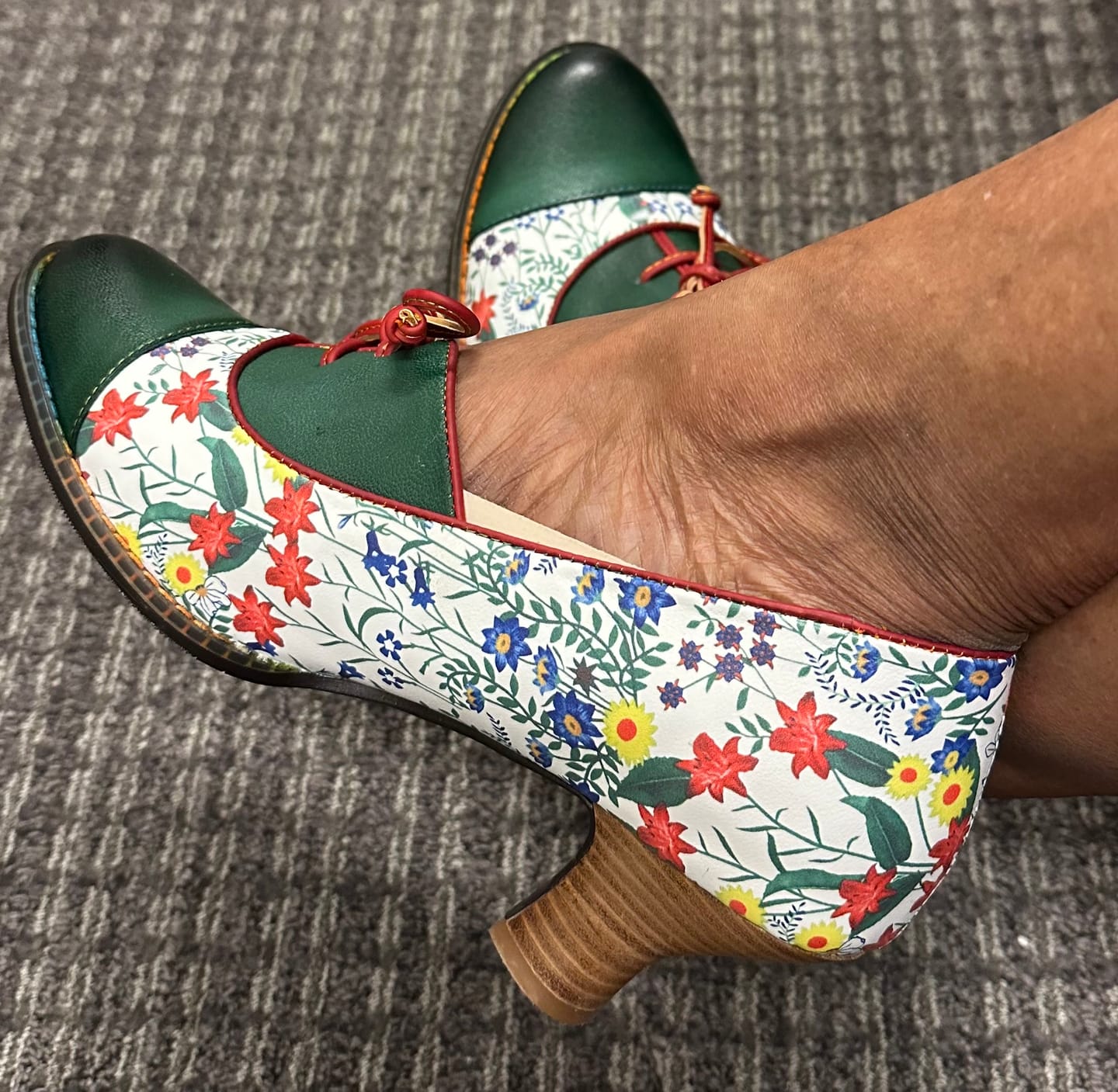 Customer photo review of Vintage Hand-embossed Leather Low Heels