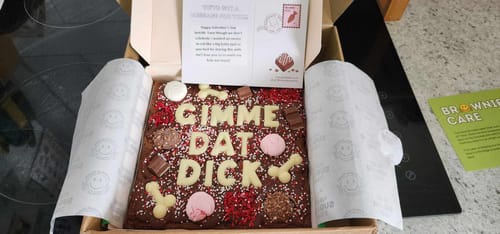 Customer photo review of Custom message dick brownie