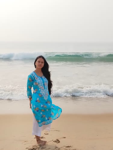 Customer photo review of Gul Premium Blue Floral Long MulMul kurta