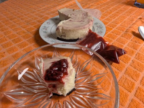 Customer photo review of White Chocolate Raspberry Mini Cheesecake