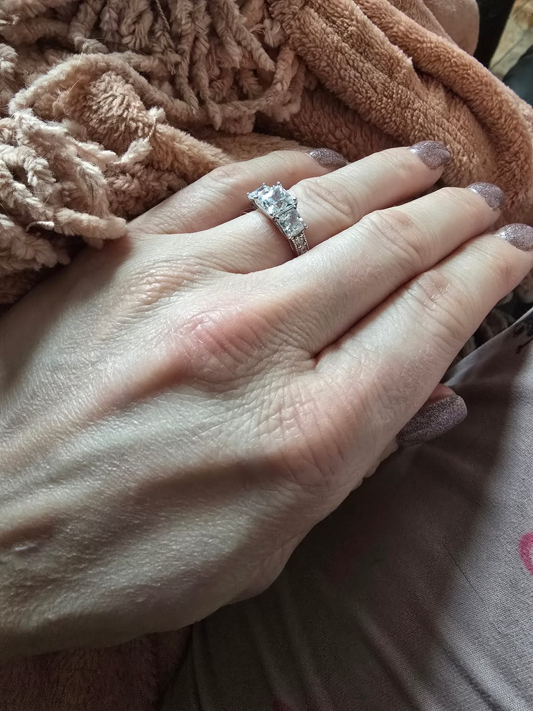 Customer photo review of 3-Stone 1.6ct Princess CZ Ring in Sterling Silver