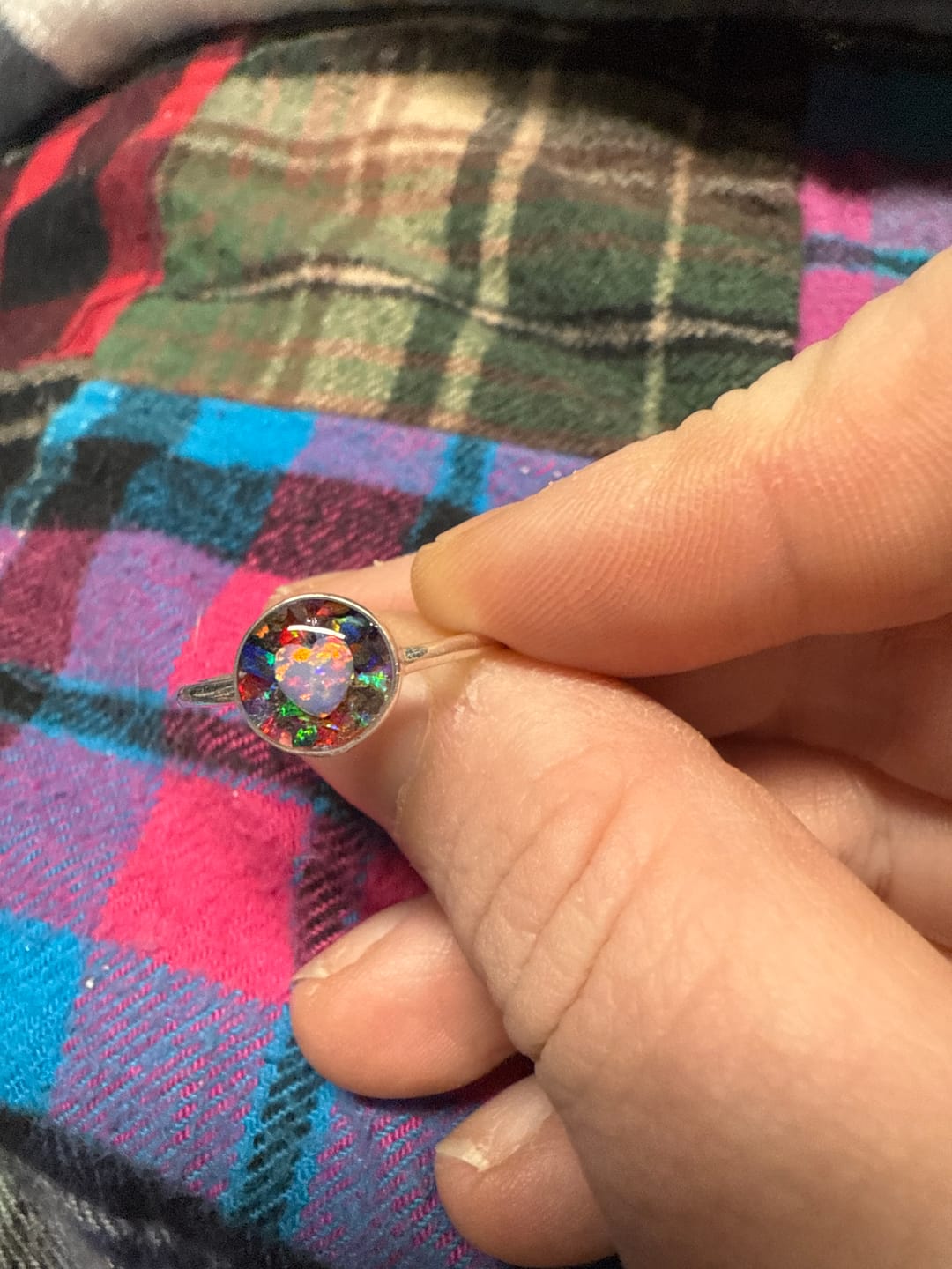 Customer photo review of Opal Heart Ring with Cremation Ashes