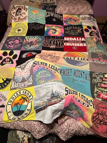 T-shirt quilt with travel, nature themes by Cindy from OH