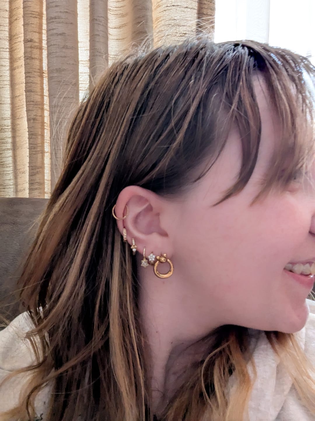 Customer photo review of Mini Leader of the Club Earrings