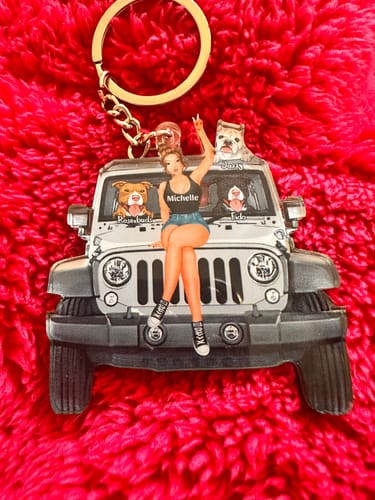 Customer photo review of Personalized A Girl With Off-Road Car And Dog Keychain Gift For Journey Girls