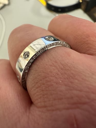Customer photo review of New Year Group Order Eternal love round full eternity pave bezel moissanite/lab grown diamond wedding band-6.5/5/4mm band width