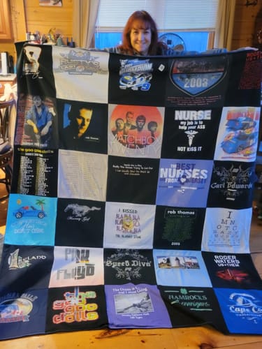 T-shirt quilt with music, nursing themes by Maureen from ME