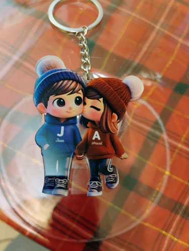 Customer photo review of Cute Cartoon Couple Walking Personalized Acrylic Keychain