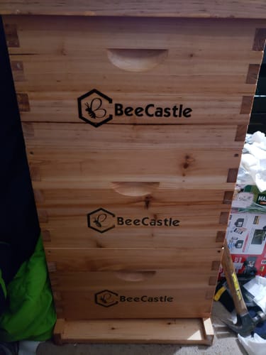 Customer photo review of BeeCastle Hives 10 Frame 4 Layer Complete Cedar Wood Beehive Kit:Designed with 2 Deep Beehive Boxes and 2 Super Bee Boxes,with Premium Wooden Frames and Beeswax Plastic Foundation