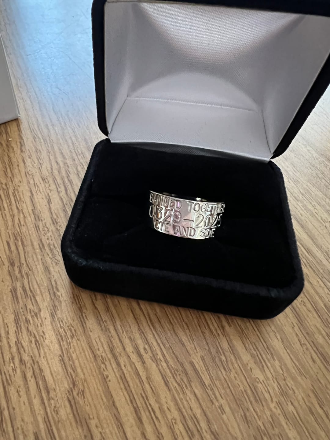 Customer photo review of Duck Band Wedding Ring - 10mm Titanium