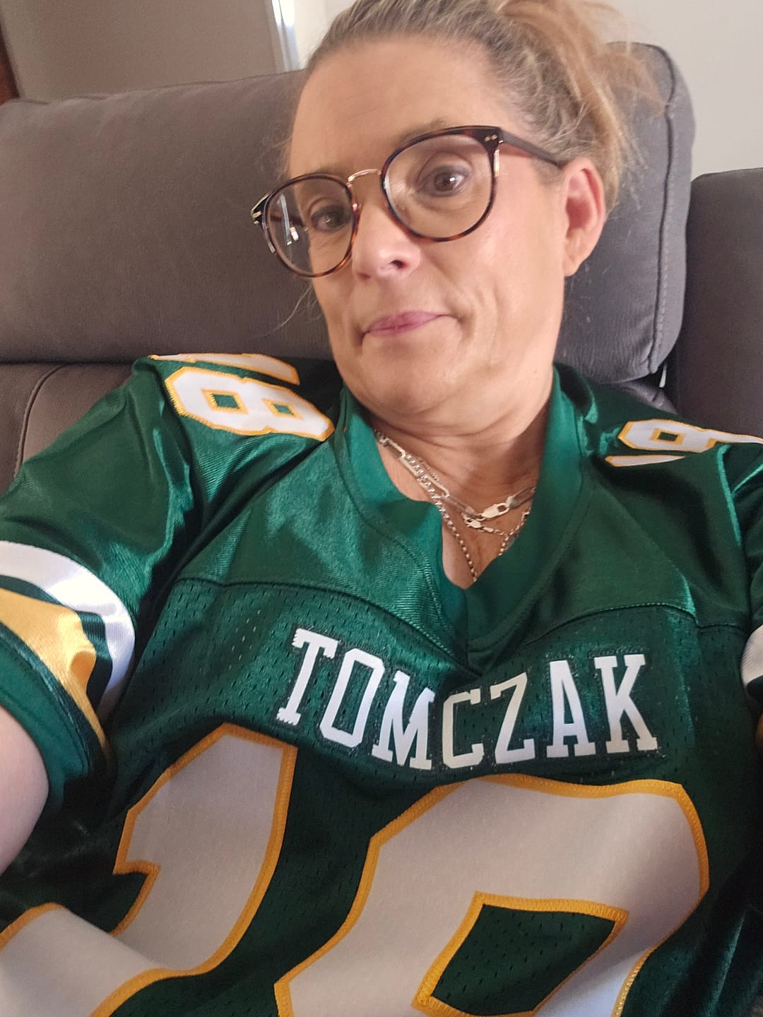 Customer photo review of Custom Green White-Gold Classic Style Mesh Authentic Football Jersey