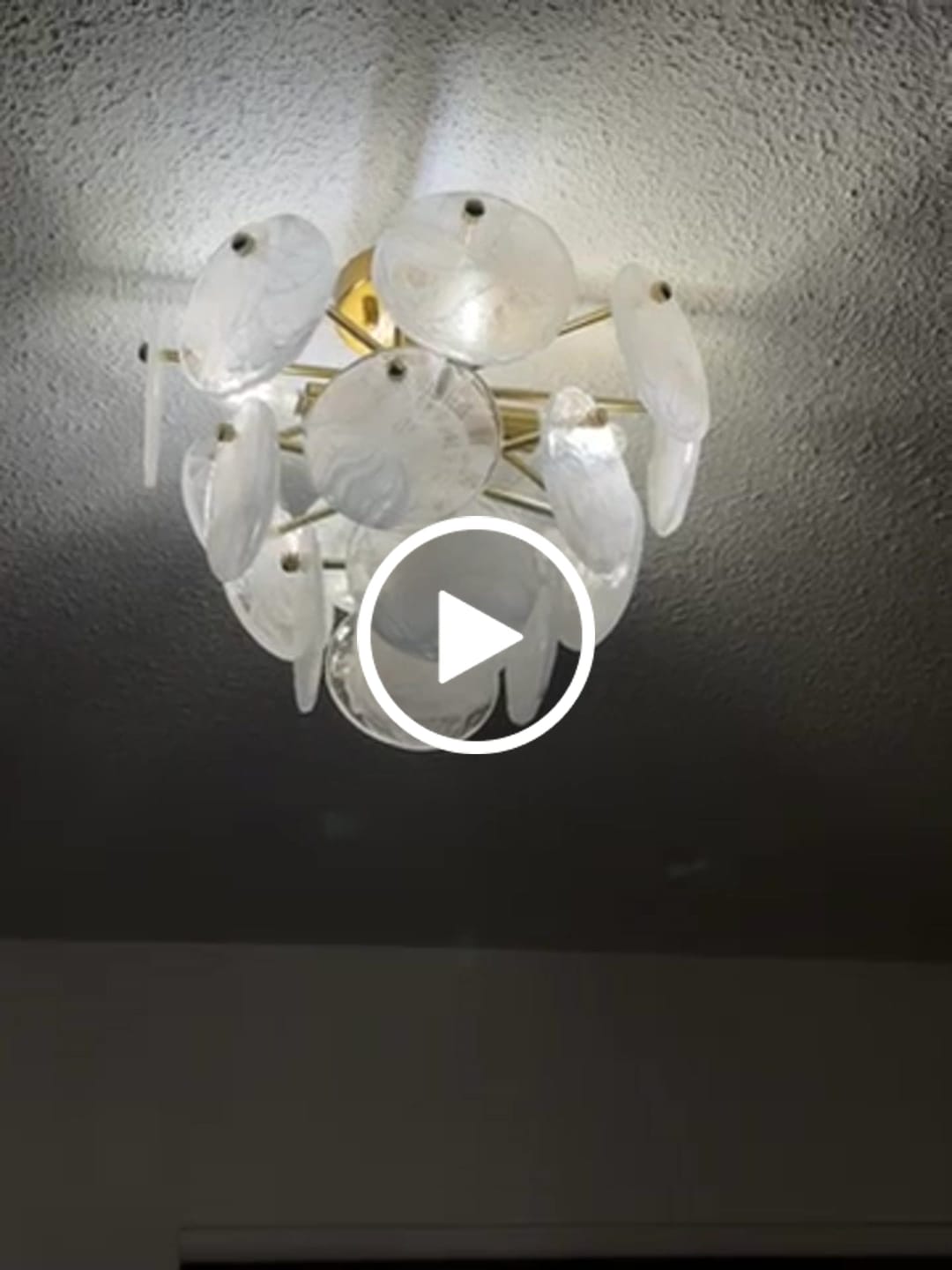Customer video review of Brass Tiered Opal Swirl Glass Semi Flush Chandelier