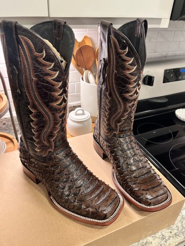 Customer photo review of Brown Python Leather Boots - Square Toe